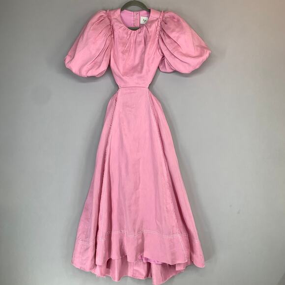 AJE Serendipity Cut Out Dress Musk Pink Puff Sleeve Women 4 Maxi Pockets - Picture 10 of 16